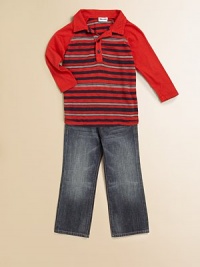 A classic polo shirt gets a handsome update with flashy stripes and raglan sleeves.Polo collarLong raglan sleevesButton-front62% polyester/19% cotton/19% modalMachine washImported Please note: Number of buttons may vary depending on size ordered. A classic polo shirt gets a handsome update with flashy stripes and raglan sleeves.Polo collarLong raglan sleevesButton-front62% polyester/19% cotton/19% modalMachine washImported Please note: Number of buttons may vary depending on size ordered.