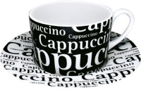 Konitz Cappuccino Writing On Black 7-Ounce Cup and Saucer Black Konitz Cappuccino Writing On Black 7-Ounce Cup and Saucer Black