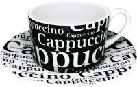 Konitz Cappuccino Writing On Black 7-Ounce Cup and Saucer Black