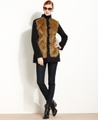 Faux-fur adds the look of luxe to this streamlined Kensie coat -- perfect for an urban-chic look! Faux-fur adds the look of luxe to this streamlined Kensie coat -- perfect for an urban-chic look!