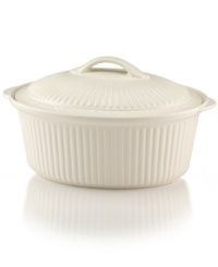 Throughout the world, the name Mikasa is synonymous with unparalleled taste and quality in fine tableware, giftware, and collectibles. The round covered casserole dish from the lovely neoclassical Italian Countryside dinnerware and dishes collection by Mikasa brings the ease of sunny Italy to your informal entertaining, in creamy white glazed stoneware. Throughout the world, the name Mikasa is synonymous with unparalleled taste and quality in fine tableware, giftware, and collectibles. The round covered casserole dish from the lovely neoclassical Italian Countryside dinnerware and dishes collection by Mikasa brings the ease of sunny Italy to your informal entertaining, in creamy white glazed stoneware.