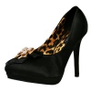 Black Satin High Heel Women's Dressy Pumps With Rhinestone Bow