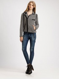 The biker trend has been taken down a notch with this downtown-cool design in a wool-rich silhouette with contrasting leather trim.Shirt collarLong sleevesAsymmetrical front zipperZippered slash pocketsAbout 22 from shoulder to hemLeather trimWool/Alpaca/PolyamideDry cleanImportedModel shown is 5'10 (177cm) wearing US size Small. The biker trend has been taken down a notch with this downtown-cool design in a wool-rich silhouette with contrasting leather trim.Shirt collarLong sleevesAsymmetrical front zipperZippered slash pocketsAbout 22 from shoulder to hemLeather trimWool/Alpaca/PolyamideDry cleanImportedModel shown is 5'10 (177cm) wearing US size Small.