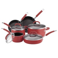 Rachael Ray Porcelain Enamel Nonstick 10-Piece Cookware Set, Red Rachael Ray Porcelain Enamel Nonstick 10-Piece Cookware Set, Red