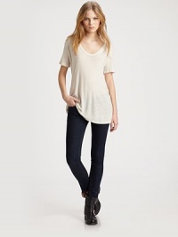 Inspired by your boyfriend's favorite t-shirt, this lengthy v-neck has dropped shoulders and a touch of silk. Rounded v-neckDropped shouldersShort sleevesLonger length hits below the hips63% rayon/37% silkHand washImportedModel shown is 5'9½ (176cm) wearing US size Small. Inspired by your boyfriend's favorite t-shirt, this lengthy v-neck has dropped shoulders and a touch of silk. Rounded v-neckDropped shouldersShort sleevesLonger length hits below the hips63% rayon/37% silkHand washImportedModel shown is 5'9½ (176cm) wearing US size Small.