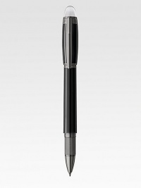 Fineliner with spring mechanism at tip, with barrel and cap made of precious resin and floating logo emblem.FinelinerUses Midnight Black refillsRuthenium-plated clipResin with inlaid logo emblemAbout 5½ longMade in Germany Fineliner with spring mechanism at tip, with barrel and cap made of precious resin and floating logo emblem.FinelinerUses Midnight Black refillsRuthenium-plated clipResin with inlaid logo emblemAbout 5½ longMade in Germany