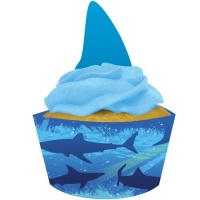 Creative Converting Shark Splash Cupcake Pick Decorations with Matching Baking Cup Wrappers, 12 Count Creative Converting Shark Splash Cupcake Pick Decorations with Matching Baking Cup Wrappers, 12 Count