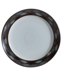A handsome addition to casual dining, this Sienna dessert/salad plate features a glazed white surface and matte mocha rim with shimmering blue ellipses. A handsome addition to casual dining, this Sienna dessert/salad plate features a glazed white surface and matte mocha rim with shimmering blue ellipses.
