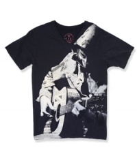 Riff on your casual look with this sweet guitarist tee from Triple Fat Goose. Riff on your casual look with this sweet guitarist tee from Triple Fat Goose.