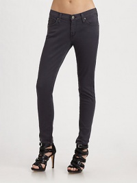The comfort of denim jeans combine with the sleek look of leggings for a coveted 5-pocket style with a mid rise, fitted leg and slightly faded gray wash.Narrow waistband with belt loops and button closure Front zipperFive-pocket style Darts at back patch pocketsInseam, about 2998% cotton/2% LycraMachine wash Made in USA The comfort of denim jeans combine with the sleek look of leggings for a coveted 5-pocket style with a mid rise, fitted leg and slightly faded gray wash.Narrow waistband with belt loops and button closure Front zipperFive-pocket style Darts at back patch pocketsInseam, about 2998% cotton/2% LycraMachine wash Made in USA