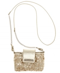 Bring on the bling with this glammed-up petite crossbody from Nine West. Glimmery sequin adorn the outside, while the compact interior stows PDA, wallet, cash and keys without a worry. Bring on the bling with this glammed-up petite crossbody from Nine West. Glimmery sequin adorn the outside, while the compact interior stows PDA, wallet, cash and keys without a worry.