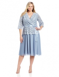 Jessica Howard Women's Plus-Size 3/4 Sleeve Surplis Bodice Tie Waist Dress