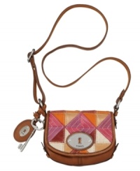 Add some color to your day with this pretty patchwork style from Fossil. A travel-ready small flap design perfect for the gal-on-the-go. Add some color to your day with this pretty patchwork style from Fossil. A travel-ready small flap design perfect for the gal-on-the-go.