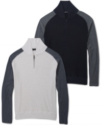 Fight the winter temps in trendy style with this cozy Sean Jean color blocked shawl neck shirt. Fight the winter temps in trendy style with this cozy Sean Jean color blocked shawl neck shirt.