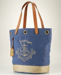 Inspired by the effortless chic of a classic espadrille, this roomy canvas tote from Lauren by Ralph Lauren embodies the breezy style of the exotic islands of its namesake. Antiqued golden grommets, braided jute trim and a nautical anchor print make it the perfect companion for any summer escape. Inspired by the effortless chic of a classic espadrille, this roomy canvas tote from Lauren by Ralph Lauren embodies the breezy style of the exotic islands of its namesake. Antiqued golden grommets, braided jute trim and a nautical anchor print make it the perfect companion for any summer escape.