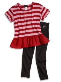 GUESS Kids Girls Little Girl Striped Peplum Top and Leggi, RED (2T) GUESS Kids Girls Little Girl Striped Peplum Top and Leggi, RED (2T)