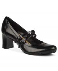 Strike a balance between comfort and style. Naturalizer's Jameson pumps feature a chunky square heel and a duo of Mary-Jane straps. Strike a balance between comfort and style. Naturalizer's Jameson pumps feature a chunky square heel and a duo of Mary-Jane straps.