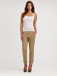 An easy-fitting, cropped trouser shaped in a vintage cotton twill with a hint of stretch is destined to be a wardrobe staple this season and beyond.Flat-front styleButton closureZip flySide slash, back welt pocketsInseam, about 2898% cotton/2% spandexDry cleanMade in USA Model shown is 5'9 (175cm) wearing US size 4. 