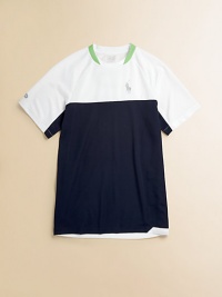 Ultra-breathable microfiber is ideal for an athletic tee, styled in a crewneck silhouette with bold color-blocking and a sporty 2 on the back.CrewneckShort sleevesPullover stylePolyesterMachine washImported Ultra-breathable microfiber is ideal for an athletic tee, styled in a crewneck silhouette with bold color-blocking and a sporty 2 on the back.CrewneckShort sleevesPullover stylePolyesterMachine washImported