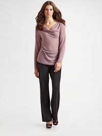 Clean-lined trousers, made even more essential in an easy pull-on knit.Elastic waist Darts at back waist Front rise, 9¼ Back rise, 15¼ Inseam, about 32 69% viscose/25% nylon/6% spandex Dry clean Imported of Italian fabricModel shown is 5'9 (175cm) wearing US size Small. Clean-lined trousers, made even more essential in an easy pull-on knit.Elastic waist Darts at back waist Front rise, 9¼ Back rise, 15¼ Inseam, about 32 69% viscose/25% nylon/6% spandex Dry clean Imported of Italian fabricModel shown is 5'9 (175cm) wearing US size Small.
