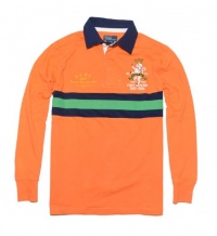 Polo by Ralph Lauren Boys Patch Rugby Long Sleeve Polo T-shirt (M(10-12), Orange/navy/green) Polo by Ralph Lauren Boys Patch Rugby Long Sleeve Polo T-shirt (M(10-12), Orange/navy/green)