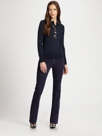 A super-fine merino wool sweater featuring exquisite allover ribbing and an iconic brand detail at its ribbed hem.Collar neckLong sleevesButton placketIntriguing trimAbout 24 from shoulder to hemSuper-fine merino woolDry cleanImported Model shown is 5'9½ (176cm) wearing US size Small. A super-fine merino wool sweater featuring exquisite allover ribbing and an iconic brand detail at its ribbed hem.Collar neckLong sleevesButton placketIntriguing trimAbout 24 from shoulder to hemSuper-fine merino woolDry cleanImported Model shown is 5'9½ (176cm) wearing US size Small.