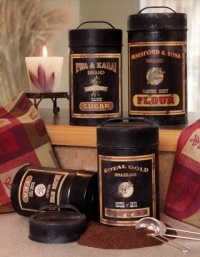 Black Vintage Advertising Canisters 4/set Black Vintage Advertising Canisters 4/set