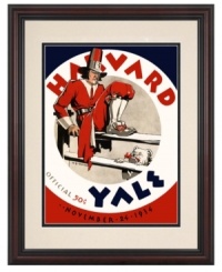 Yale took more than a bite out of Harvard back in 1934, winning 14-0 at home in New Haven. This restored illustration from that game's football program says it all and, framed in cherry-finished wood, is a great souvenir for Bulldogs alum. Yale took more than a bite out of Harvard back in 1934, winning 14-0 at home in New Haven. This restored illustration from that game's football program says it all and, framed in cherry-finished wood, is a great souvenir for Bulldogs alum.