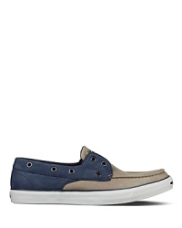 The classic Jack Purcell sneaker combines with a preppy boat shoe for a suede and leather loafer that bridges the best of both worlds. The classic Jack Purcell sneaker combines with a preppy boat shoe for a suede and leather loafer that bridges the best of both worlds.