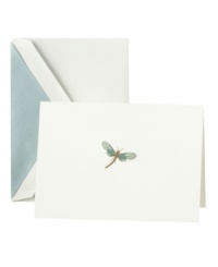 Special delivery! Hand-engraved with a shimmering dragonfly, this blank cards from Crane are a delight to send and receive. Envelopes feature iridescent arctic-blue lining to match the whimsical design. Special delivery! Hand-engraved with a shimmering dragonfly, this blank cards from Crane are a delight to send and receive. Envelopes feature iridescent arctic-blue lining to match the whimsical design.