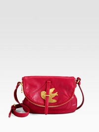 A sleek goldtone bird defines this flap-front design of sumptuous leather. Adjustable shoulder strap, 22½-24¼ dropMagnetic flap closureOne inside open compartmentOne inside zip compartmentLogo-printed lining6¾W X 6H X 1DImported A sleek goldtone bird defines this flap-front design of sumptuous leather. Adjustable shoulder strap, 22½-24¼ dropMagnetic flap closureOne inside open compartmentOne inside zip compartmentLogo-printed lining6¾W X 6H X 1DImported