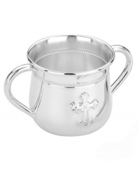 Commemorate a baptism with the double-handled Abbey baby cup from Reed & Barton. With an elegant cross and beaded edge in polished silver plate, it's a meaningful gift to give and to get for your little one. Commemorate a baptism with the double-handled Abbey baby cup from Reed & Barton. With an elegant cross and beaded edge in polished silver plate, it's a meaningful gift to give and to get for your little one.