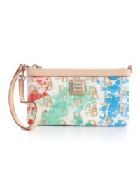 Make a splash! The Signature 1975 Dooney & Bourke wristlet shows off a fun new splashed color theme. Make a splash! The Signature 1975 Dooney & Bourke wristlet shows off a fun new splashed color theme.