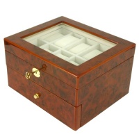 Luxury Watch Box Storage Case for 20 Watches Burlwood Finish Glass Window Lock Key Tassel Luxury Watch Box Storage Case for 20 Watches Burlwood Finish Glass Window Lock Key Tassel