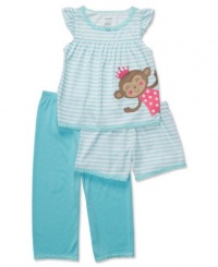 Carters Baby Girls 3 Piece Blue Monkey Pajama Set, 12M Carters Baby Girls 3 Piece Blue Monkey Pajama Set, 12M