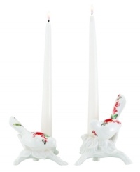 Make your home sing with the irresistible Chirp collection. Two little birds adorned with watercolor-inspired florals perch on sculpted china candle holders beaming with whimsy. Make your home sing with the irresistible Chirp collection. Two little birds adorned with watercolor-inspired florals perch on sculpted china candle holders beaming with whimsy.