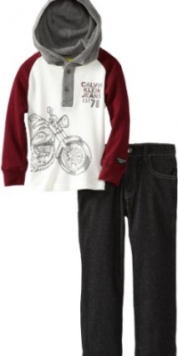 Calvin Klein Boys 2-7 Hooded Top With Jeans, Gray, 7 Calvin Klein Boys 2-7 Hooded Top With Jeans, Gray, 7