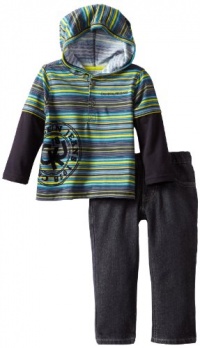 Calvin Klein Boys 2-7 Twofer Hooded Top With Jeans, Green, 4T Calvin Klein Boys 2-7 Twofer Hooded Top With Jeans, Green, 4T