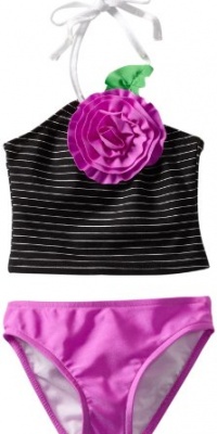 Love U Lots Girls 2-6X 2 Piece Tankini Shimmer Pin Stripe With Flower, Black/White, 2t Love U Lots Girls 2-6X 2 Piece Tankini Shimmer Pin Stripe With Flower, Black/White, 2t