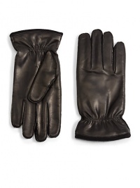 THE LOOKButtery leather with cinched detail at cuffsTHE MATERIALLeatherLinedCARE & ORIGINDry cleanImported THE LOOKButtery leather with cinched detail at cuffsTHE MATERIALLeatherLinedCARE & ORIGINDry cleanImported