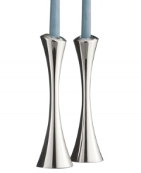 Named for Zeus' intrepid eagle, Aquila candlesticks possess a quiet power and strength. Distinguished by a gently turning spiral and clean lines crafted in Nambé alloy, this statuesque pair illuminates your table with modern grace. Designed by award-winning designer Lou Henry. Named for Zeus' intrepid eagle, Aquila candlesticks possess a quiet power and strength. Distinguished by a gently turning spiral and clean lines crafted in Nambé alloy, this statuesque pair illuminates your table with modern grace. Designed by award-winning designer Lou Henry.