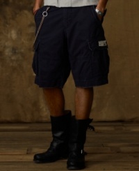 Faded and frayed for handsome ruggedness, this surplus-inspired cargo short will become your favorite for a downtown, deconstructed look. Faded and frayed for handsome ruggedness, this surplus-inspired cargo short will become your favorite for a downtown, deconstructed look.