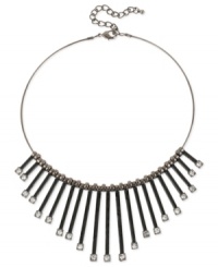 Look haute under this frontal collar necklace from Haskell. Crafted from hematite-tone mixed metal, the necklace sticks out from the crowd with a unique fringe, as well as glass crystal accents and beads. Approximate length: 13 inches + 3-inch extender. Approximate drop: 2 inches. Look haute under this frontal collar necklace from Haskell. Crafted from hematite-tone mixed metal, the necklace sticks out from the crowd with a unique fringe, as well as glass crystal accents and beads. Approximate length: 13 inches + 3-inch extender. Approximate drop: 2 inches.