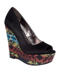 Material Girl Women's Rebel Peep-Toe Platform Wedges in Aztec Black Material Girl Women's Rebel Peep-Toe Platform Wedges in Aztec Black