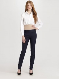 Secured by a wide waistband, this stretchy staple has subtle pleating and timeless straight-leg construction. Hook-and-eye closureSide zippersRise, about 9Inseam, about 3595% cotton/5% elastaneDry cleanImportedModel shown is 5'10 (177cm) wearing US size 4. Secured by a wide waistband, this stretchy staple has subtle pleating and timeless straight-leg construction. Hook-and-eye closureSide zippersRise, about 9Inseam, about 3595% cotton/5% elastaneDry cleanImportedModel shown is 5'10 (177cm) wearing US size 4.