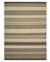 Variegated striping gives way to understated sophistication in the Horizon area rug from Calvin Klein. Generously thick wool fibers are hand tufted in India for remarkable strength and detailed design. (Clearance) Variegated striping gives way to understated sophistication in the Horizon area rug from Calvin Klein. Generously thick wool fibers are hand tufted in India for remarkable strength and detailed design. (Clearance)