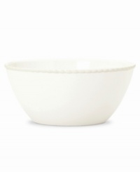 Dine with Wickford dinnerware and tie in timeless sophistication with every meal. This versatile white porcelain fruit bowl has a contemporary shape embossed with a twisting rope design. Dine with Wickford dinnerware and tie in timeless sophistication with every meal. This versatile white porcelain fruit bowl has a contemporary shape embossed with a twisting rope design.