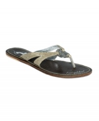 Step up and stand out. The Lohan thong sandals by Baby Phat feature a reptilian print and a shiny centerpiece. Step up and stand out. The Lohan thong sandals by Baby Phat feature a reptilian print and a shiny centerpiece.