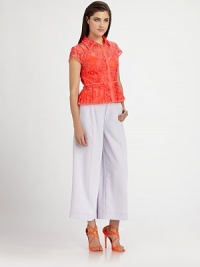 Wide-leg and pleated with a sophisticated high waist, tailored with a refreshing crop for spring.High waistbandBelt loopsZip-flyPleated legsRise, about 13Inseam, about 24PolyesterDry cleanMade in USA of imported fabricModel shown is 5'8½ (174cm) wearing US size 4. Wide-leg and pleated with a sophisticated high waist, tailored with a refreshing crop for spring.High waistbandBelt loopsZip-flyPleated legsRise, about 13Inseam, about 24PolyesterDry cleanMade in USA of imported fabricModel shown is 5'8½ (174cm) wearing US size 4.