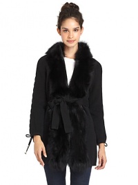 THE LOOKLush fox fur trims the collar and zip placketKnit bodyRemovable tie-beltZip frontLong sleeves with drawstring cuffsCable-knit details along the sleevesTHE FITAbout 35 from shoulder to hemTHE MATERIALDyed fox furKnit: acrylicCARE & ORIGINDry clean by fur specialistImportedFur origin: ChinaModel shown is 5'11 (180cm) wearing US size Small. THE LOOKLush fox fur trims the collar and zip placketKnit bodyRemovable tie-beltZip frontLong sleeves with drawstring cuffsCable-knit details along the sleevesTHE FITAbout 35 from shoulder to hemTHE MATERIALDyed fox furKnit: acrylicCARE & ORIGINDry clean by fur specialistImportedFur origin: ChinaModel shown is 5'11 (180cm) wearing US size Small.